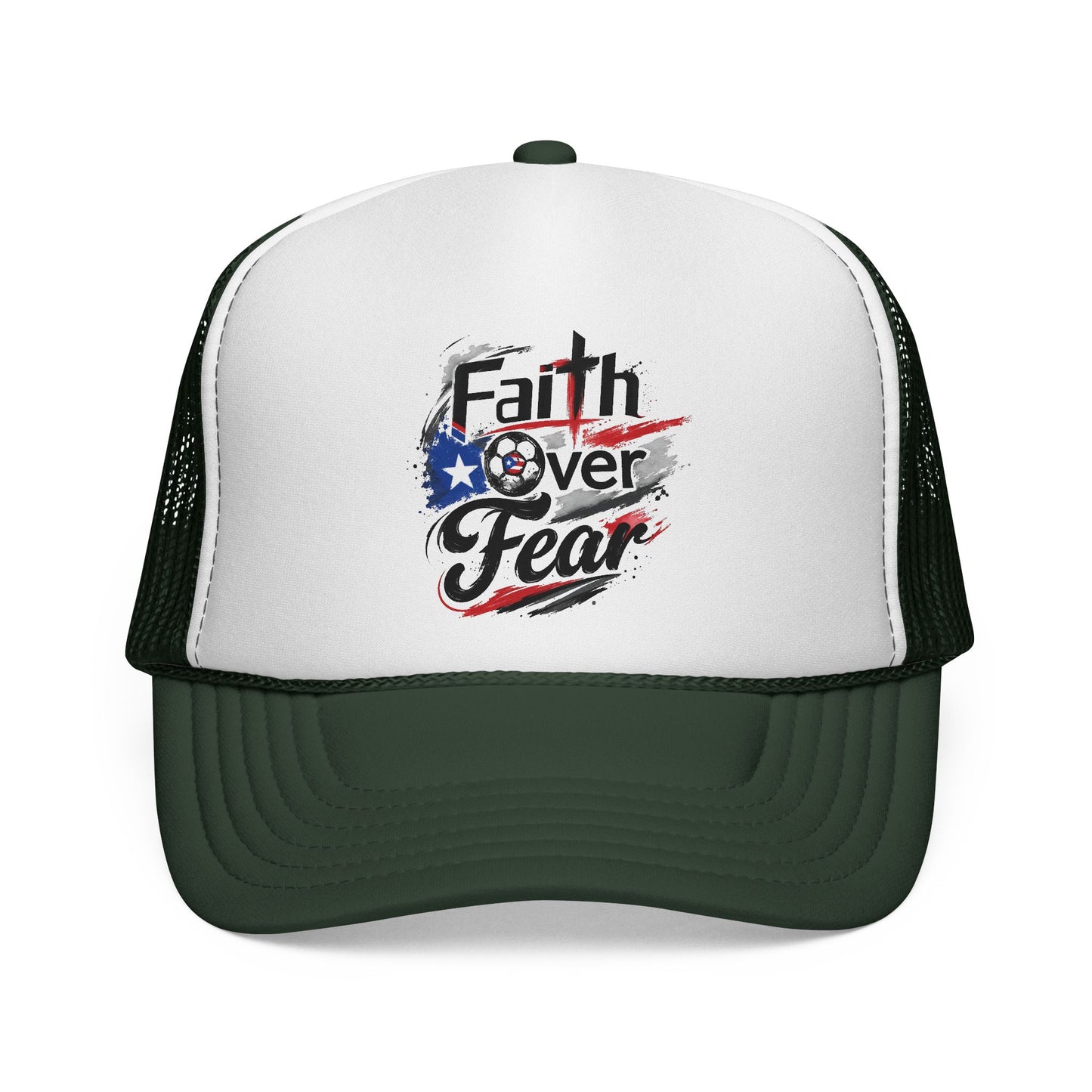 Faith Over Fear Puerto Rican Flag Soccer Ball Trucker Caps FREE SHIPPING