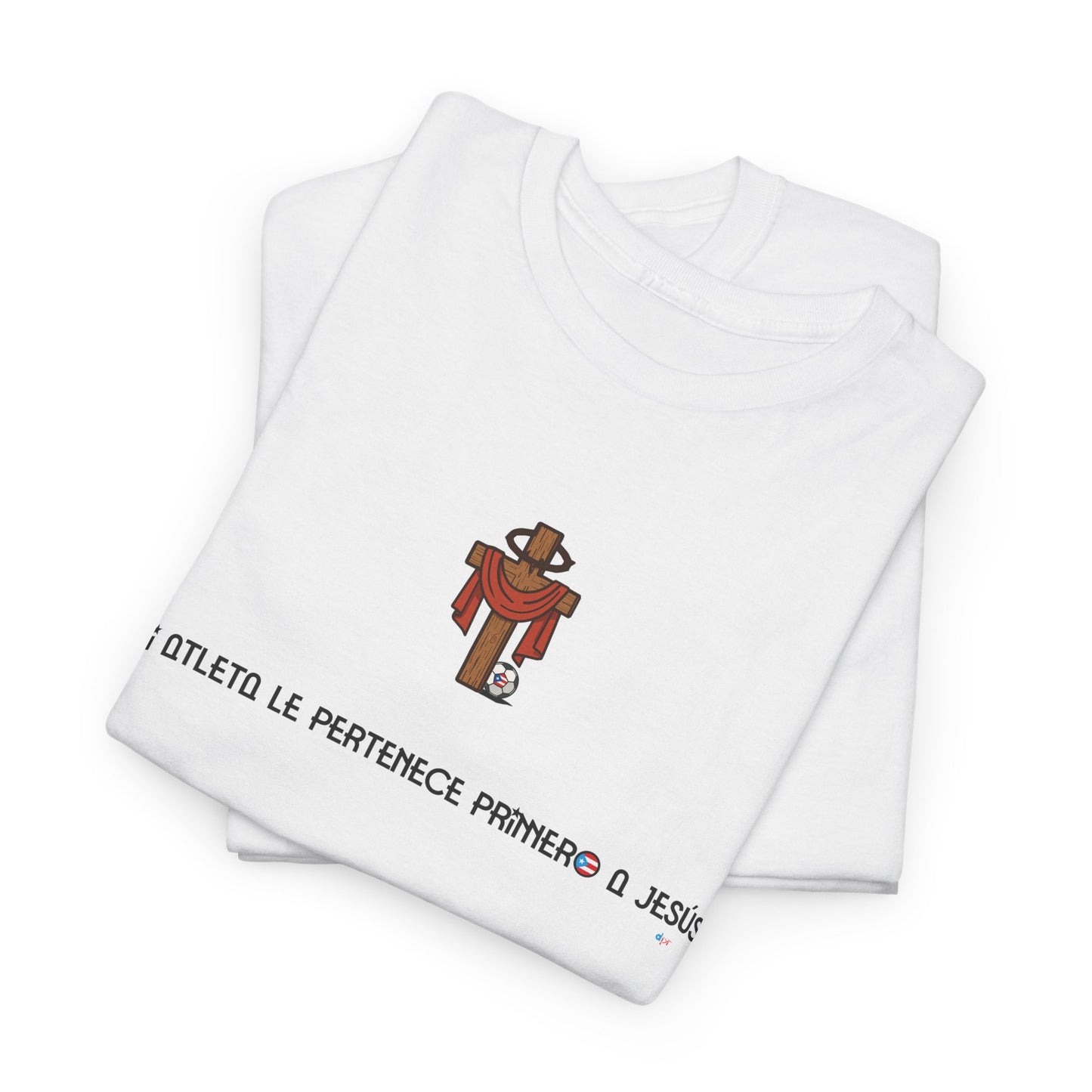 Mi Atleta Pertenece Primero a Jesús | Puerto Rico Faith Cross Soccer ball Unisex Heavy Cotton Tee