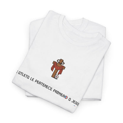 Mi Atleta Pertenece Primero a Jesús | Puerto Rico Faith Cross Soccer ball Unisex Heavy Cotton Tee