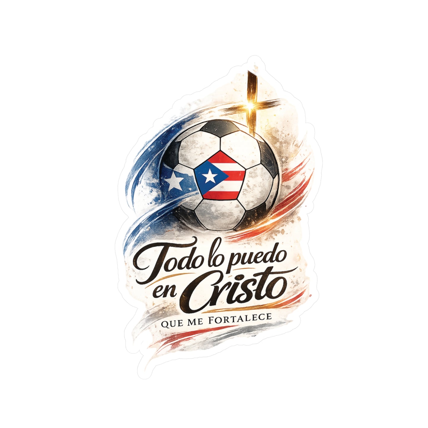 Todo lo puedo en Cristo Puerto Rican Flag Soccer Ball 2 Waterproof Kiss-Cut Vinyl Decal