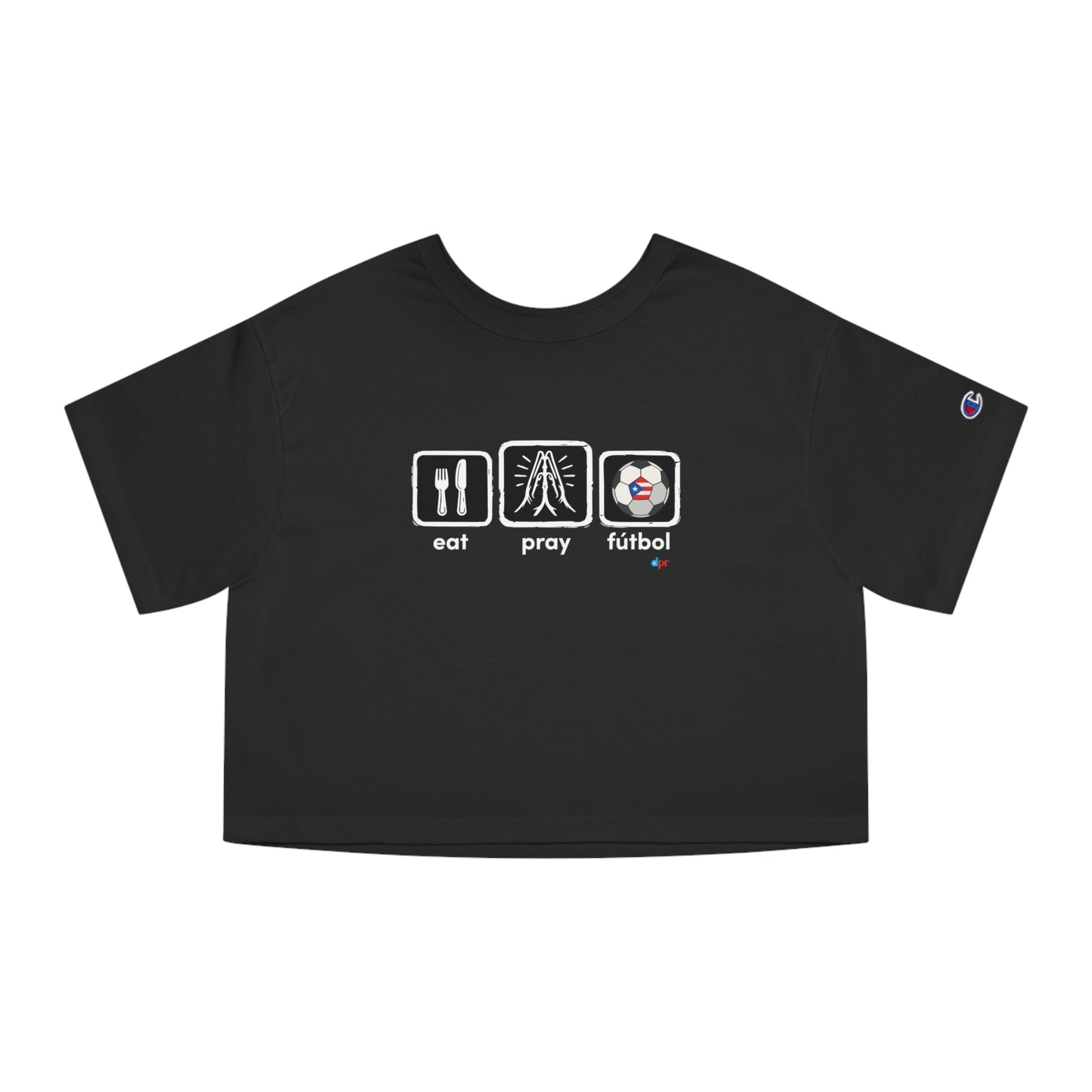 Eat Pray Fútbol Graphic Tee | Puerto Rican Flag Soccer Flowy Cropped Tee