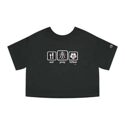 Eat Pray Fútbol Graphic Tee | Puerto Rican Flag Soccer Flowy Cropped Tee