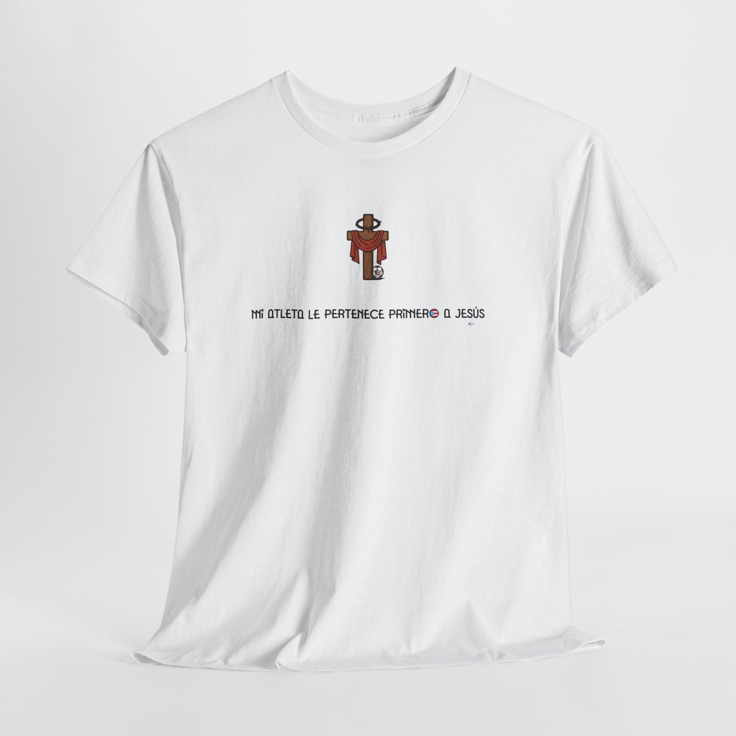 Mi Atleta Pertenece Primero a Jesús | Puerto Rico Faith Cross Soccer ball Unisex Heavy Cotton Tee