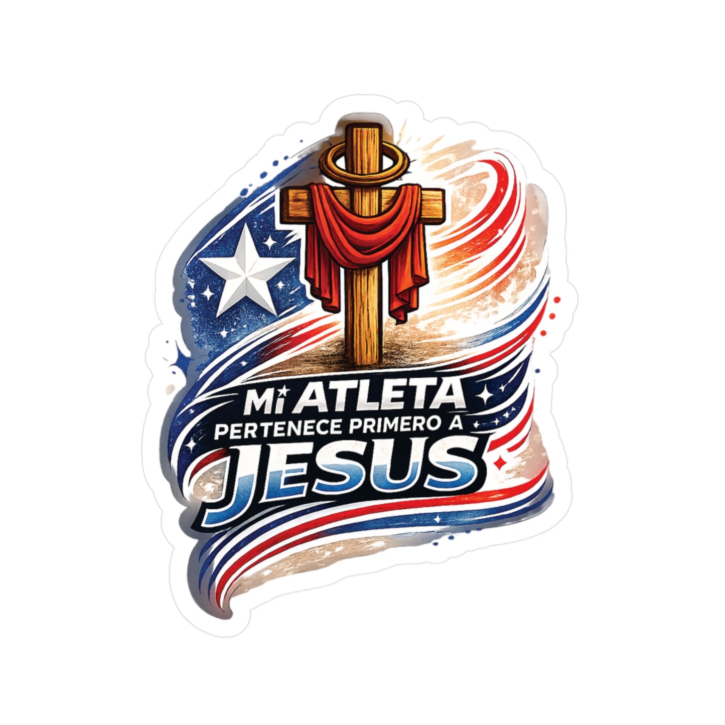 Mi Atleta Pertenece Primero a Jesús | Puerto Rico Faith Cross Waterproof Kiss-Cut Vinyl Decal