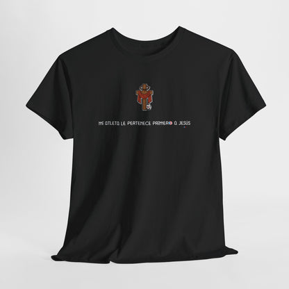 Mi Atleta Pertenece Primero a Jesús | Puerto Rico Faith Cross Soccer ball Unisex Heavy Cotton Tee