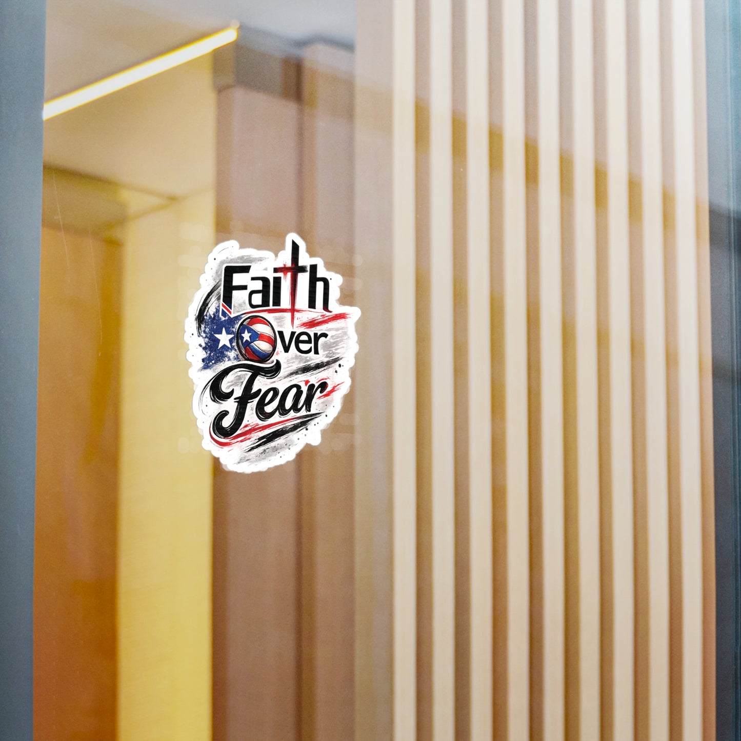 Faith Over Fear Christian Volleyball Sticker | Puerto Rican Flag Waterproof Kiss-Cut Vinyl Decal