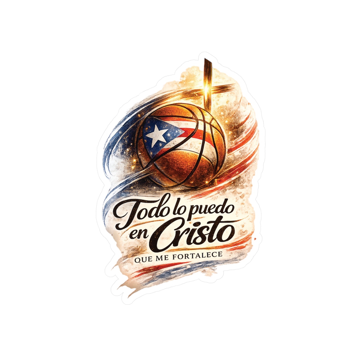 Todo lo puedo en Cristo Puerto Rican Flag Basketball Waterproof Kiss-Cut Vinyl Decal