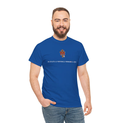 Mi Atleta Pertenece Primero a Jesús | Puerto Rico Faith Cross Soccer ball Unisex Heavy Cotton Tee