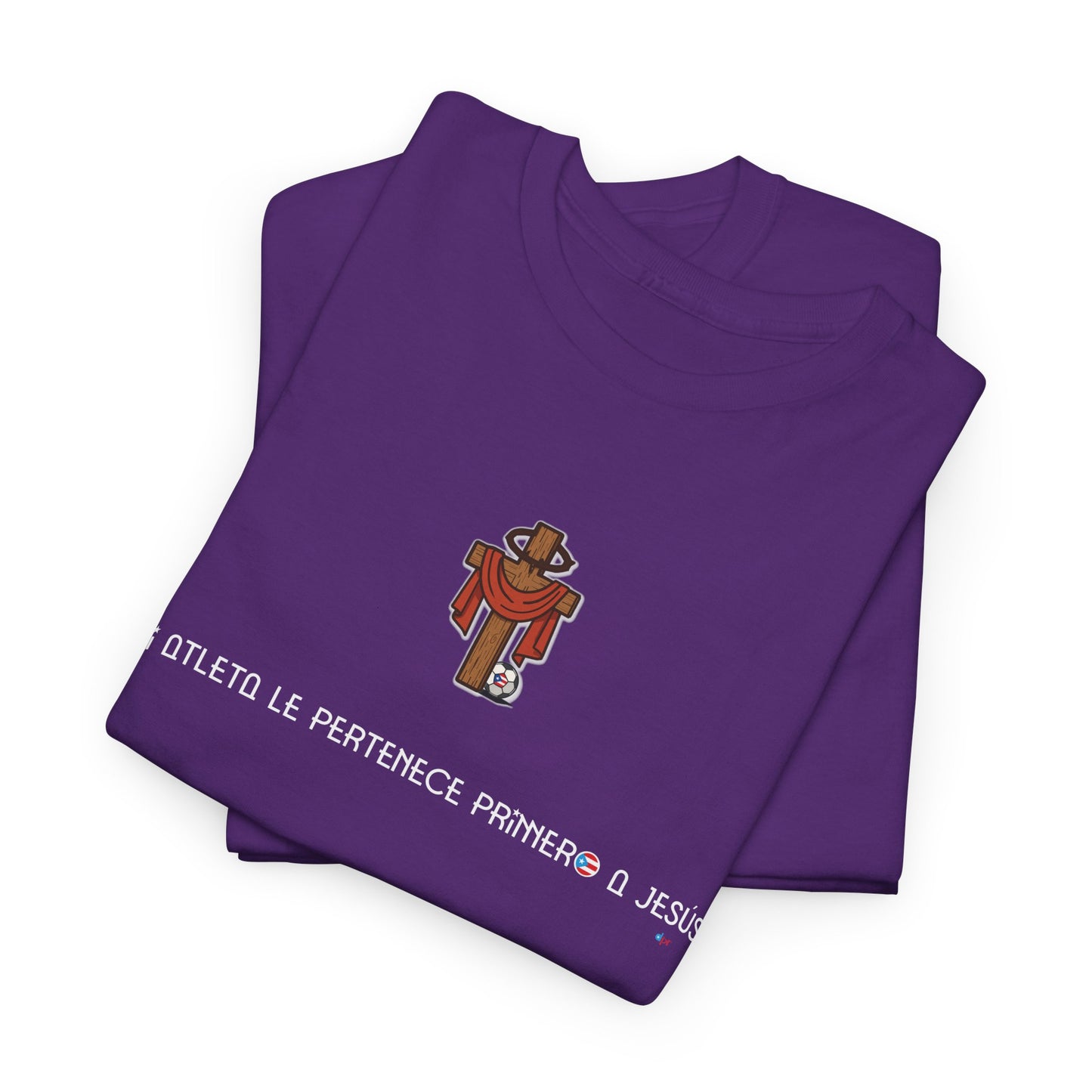 Mi Atleta Pertenece Primero a Jesús | Puerto Rico Faith Cross Soccer ball Unisex Heavy Cotton Tee