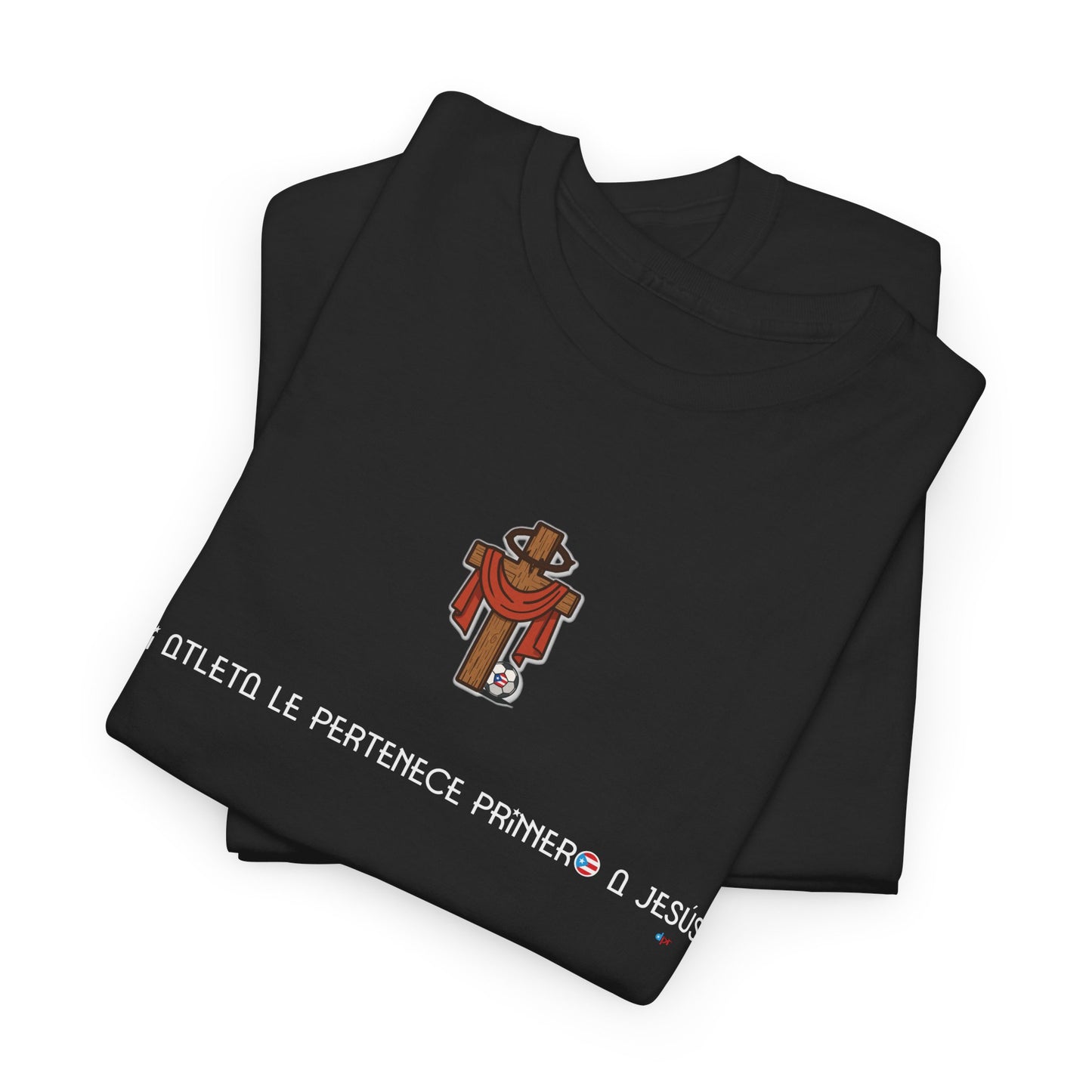 Mi Atleta Pertenece Primero a Jesús | Puerto Rico Faith Cross Soccer ball Unisex Heavy Cotton Tee