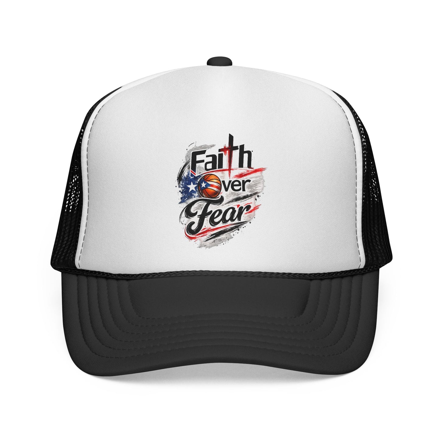 Faith Over Fear Christian Basketball | Puerto Rican Flag Trucker Caps FREE SHIPPING