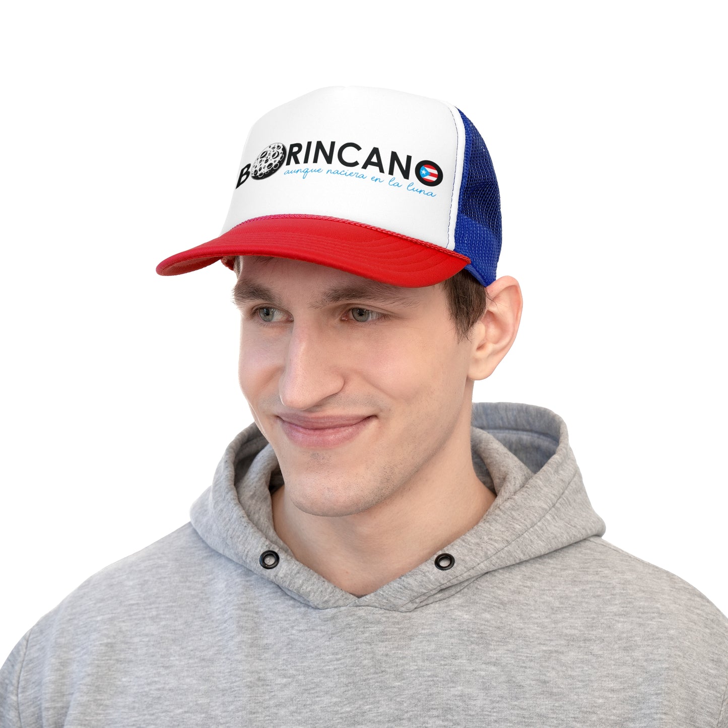Borincano aunque naciera en la luna bandera Puerto Rican Pride Trucker Caps FREE SHIPPING
