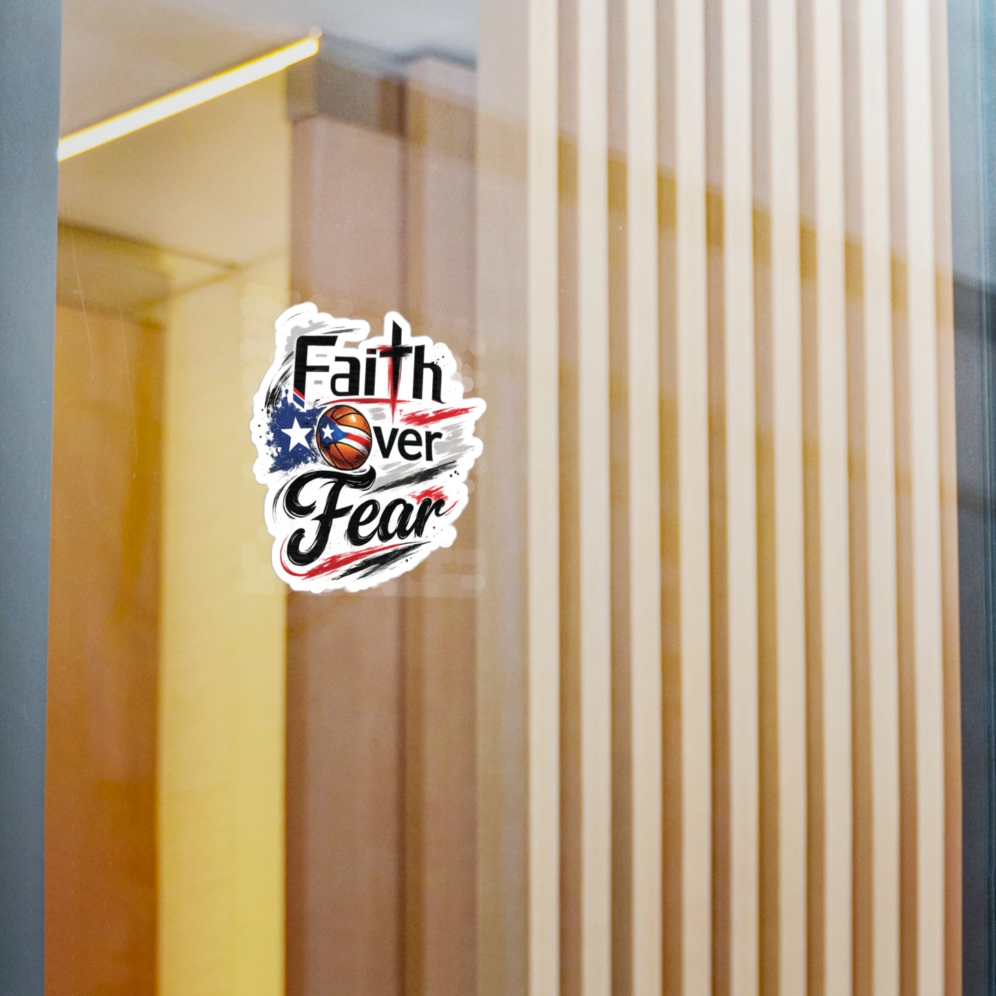 Faith Over Fear Christian Basketball Sticker | Puerto Rican Flag Waterproof Kiss-Cut Vinyl Decal