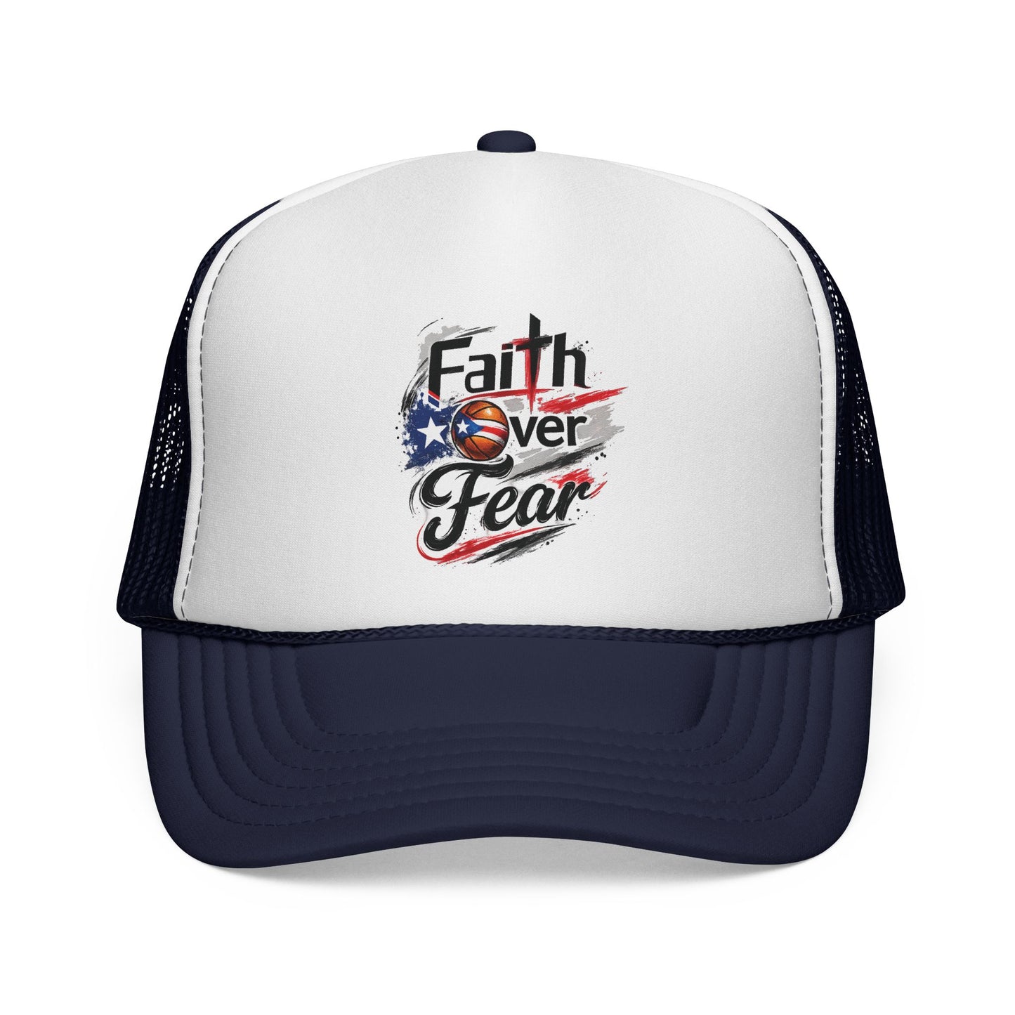 Faith Over Fear Christian Basketball | Puerto Rican Flag Trucker Caps FREE SHIPPING