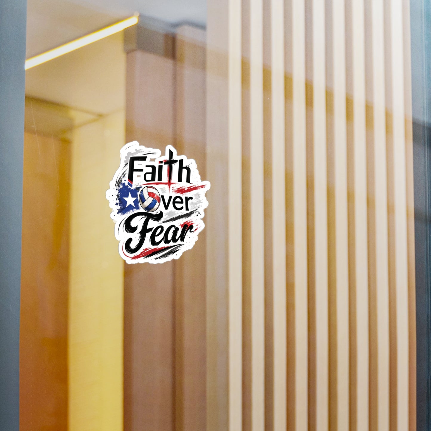 Faith Over Fear Christian Volleyball Sticker | Puerto Rican Flag Waterproof Kiss-Cut Vinyl Decal