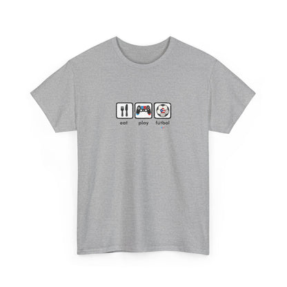 Eat Play Fútbol Graphic Tee | Puerto Rican Flag Soccer Shirt | Unisex Heavy Cotton T-Shirt