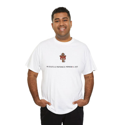 Mi Atleta Pertenece Primero a Jesús | Puerto Rico Faith Cross Soccer ball Unisex Heavy Cotton Tee