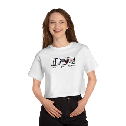 Eat Play Fútbol Graphic Tee | Puerto Rican Flag Soccer Flowy Cropped Tee