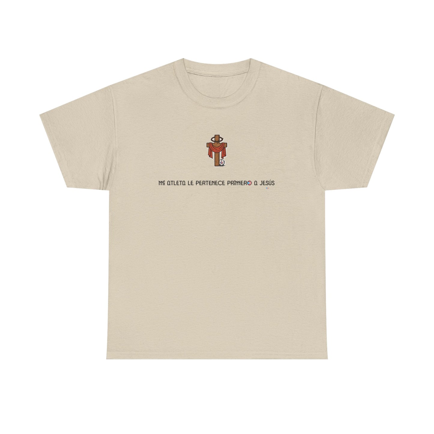 Mi Atleta Pertenece Primero a Jesús | Puerto Rico Faith Cross Soccer ball Unisex Heavy Cotton Tee