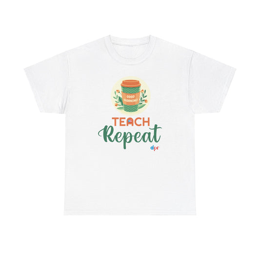 Coffee Teach Repeat - Back to School Boricua Teacher Heavy Cotton Tee