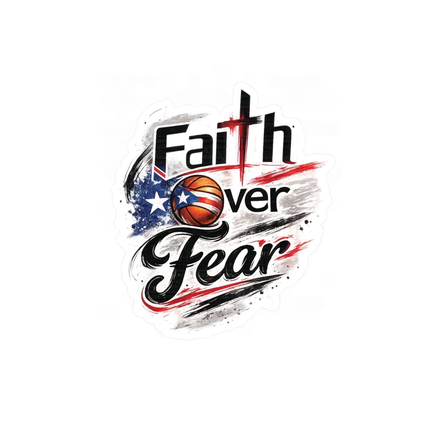 Faith Over Fear Christian Basketball Sticker | Puerto Rican Flag Waterproof Kiss-Cut Vinyl Decal