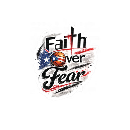 Faith Over Fear Christian Basketball Sticker | Puerto Rican Flag Waterproof Kiss-Cut Vinyl Decal