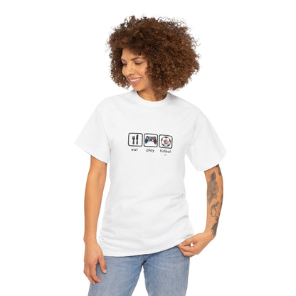 Eat Play Fútbol Graphic Tee | Puerto Rican Flag Soccer Shirt | Unisex Heavy Cotton T-Shirt