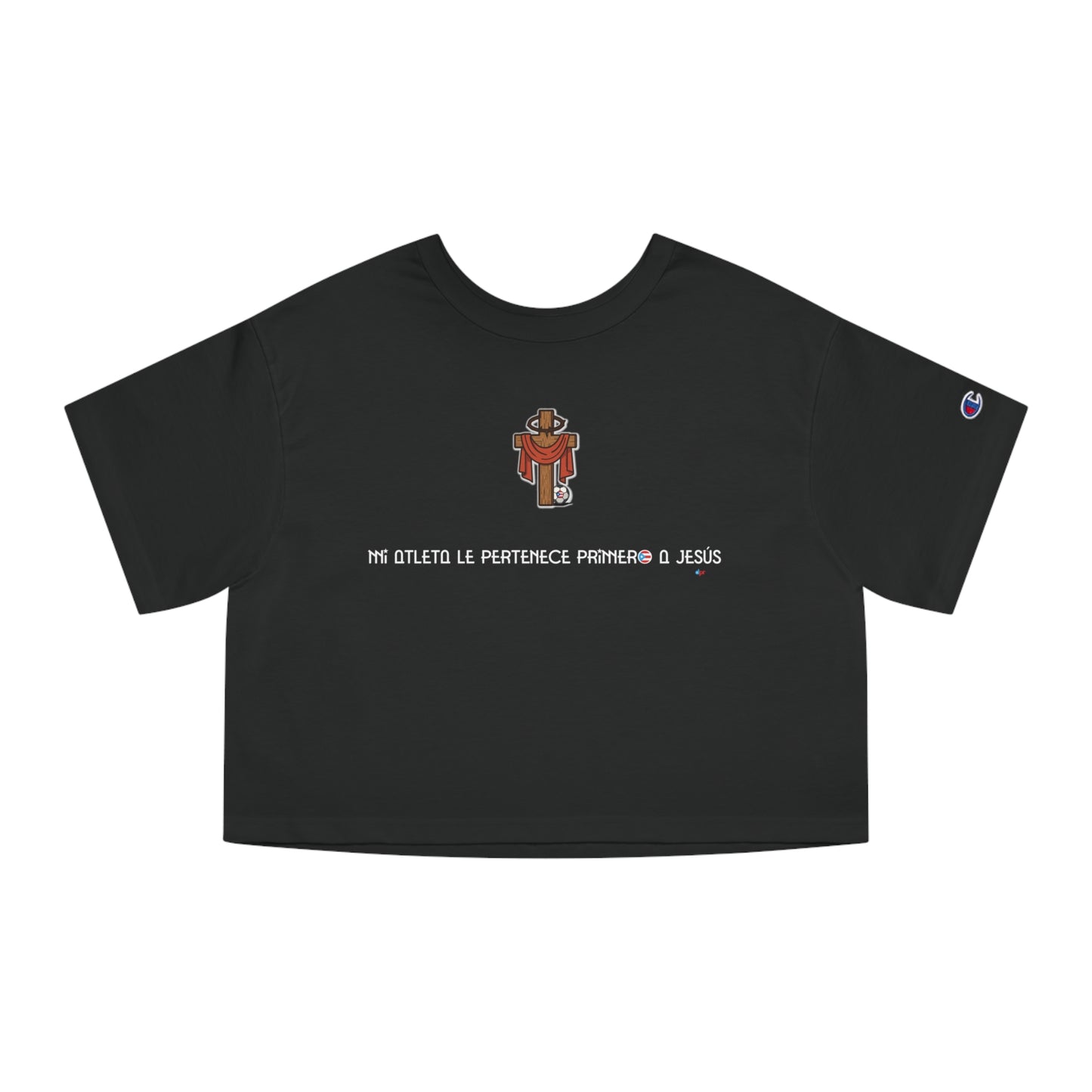 Mi Atleta Pertenece Primero a Jesús | Puerto Rico Faith Cross Soccer ball Cropped Tee | Women's Flowy Crop Top