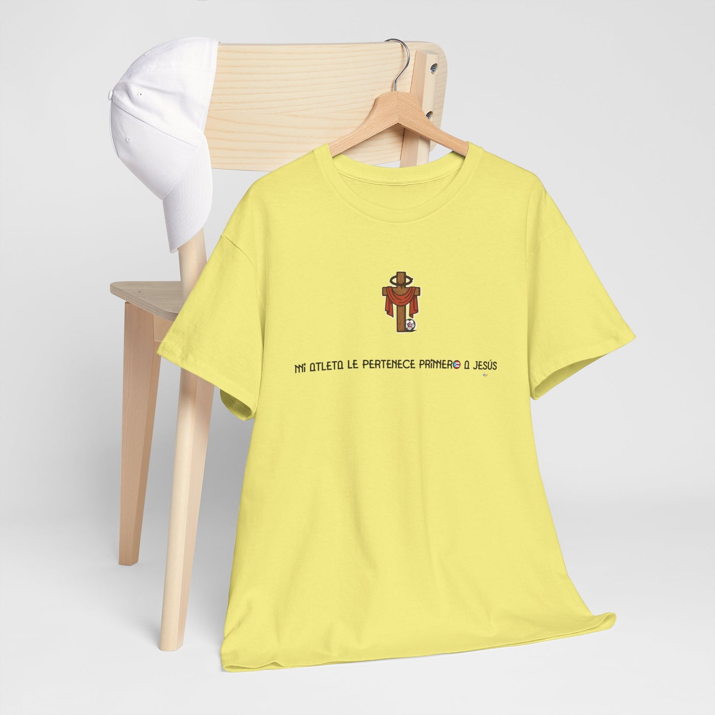 Mi Atleta Pertenece Primero a Jesús | Puerto Rico Faith Cross Soccer ball Unisex Heavy Cotton Tee