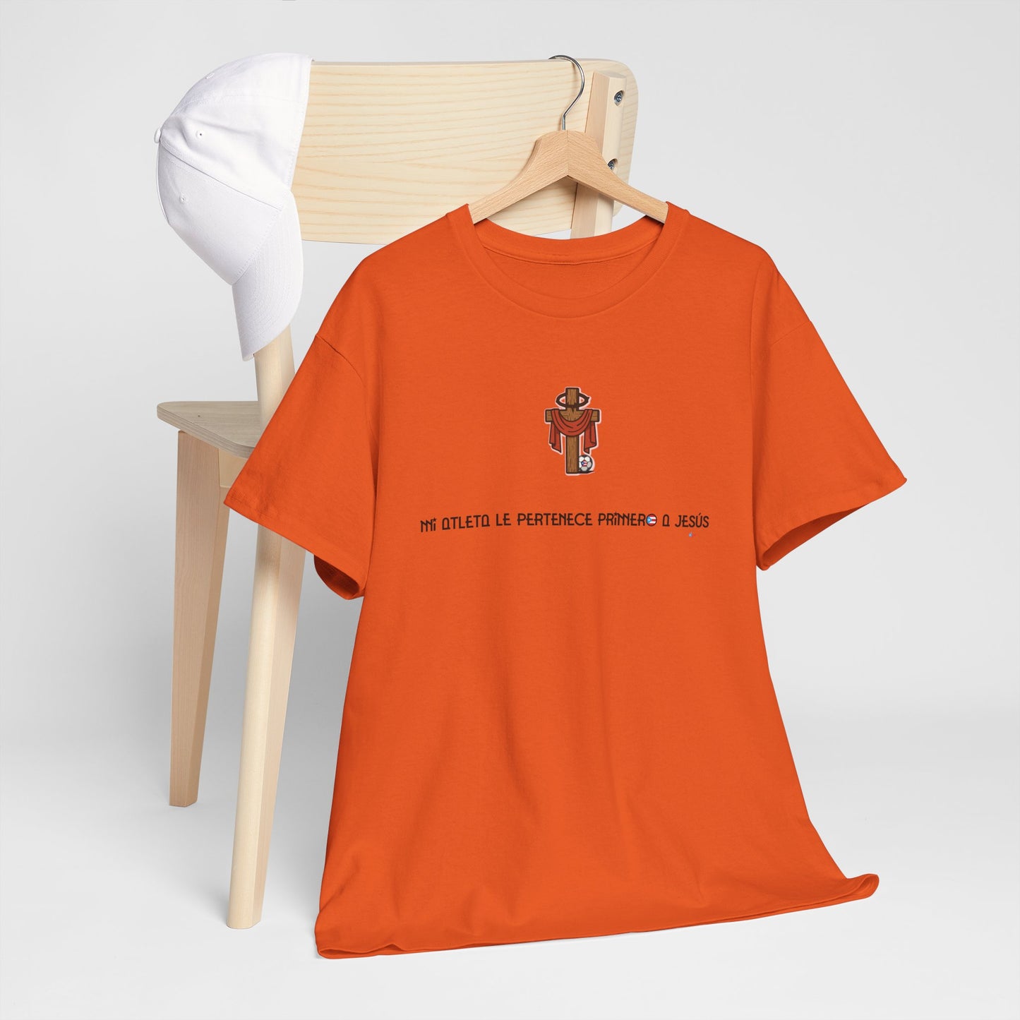 Mi Atleta Pertenece Primero a Jesús | Puerto Rico Faith Cross Soccer ball Unisex Heavy Cotton Tee