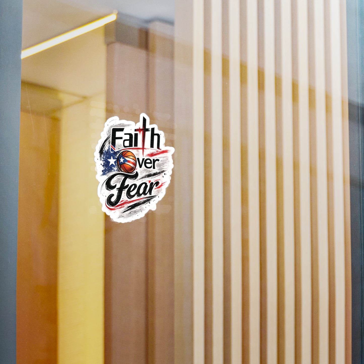 Faith Over Fear Christian Basketball Sticker | Puerto Rican Flag Waterproof Kiss-Cut Vinyl Decal