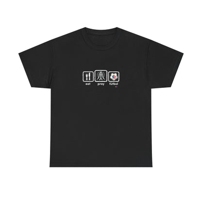 Eat Pray Fútbol Graphic Tee | Puerto Rican Flag Soccer Shirt | Unisex Heavy Cotton T-Shirt