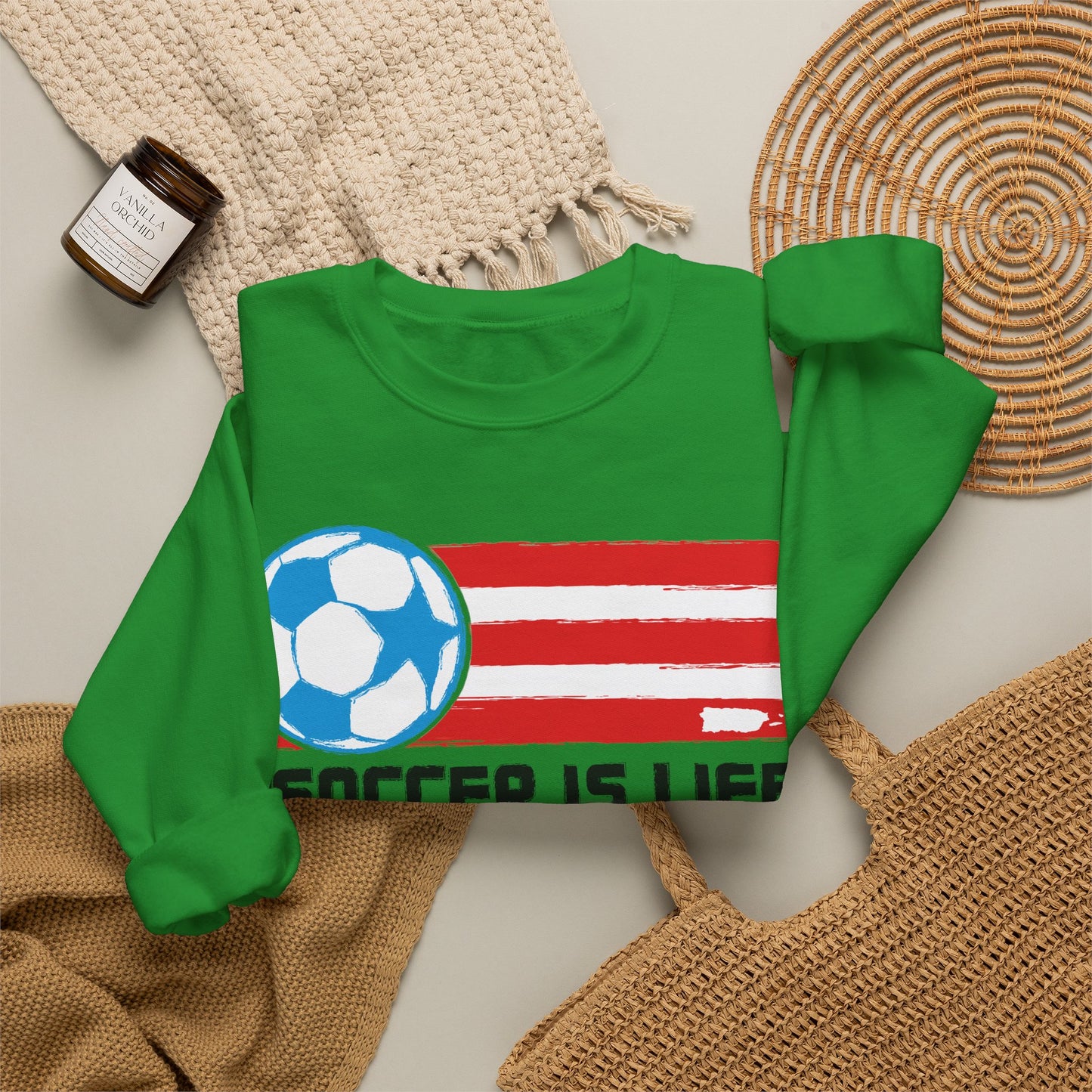 Soccer Is Life Puerto Rican Soccer Crewneck Sweatshirt | Unisex Heavy Blend™ Soccer Player & Fan Gift