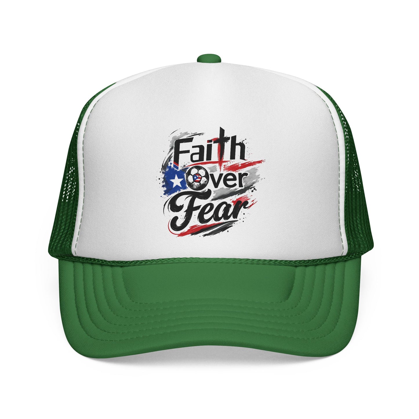 Faith Over Fear Puerto Rican Flag Soccer Ball Trucker Caps FREE SHIPPING
