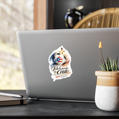 Todo lo puedo en Cristo Puerto Rican Flag Soccer Ball 2 Waterproof Kiss-Cut Vinyl Decal